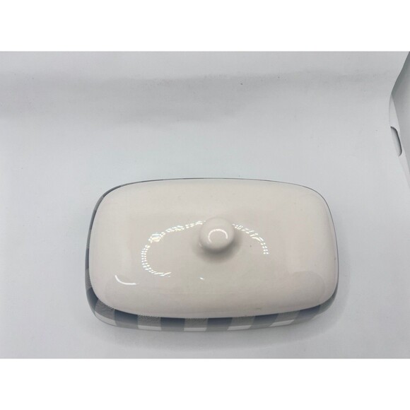Hobby Lobby Black White Buffalo Checkered Butter Dish Lid Tray Ceramic - Picture 7 of 12